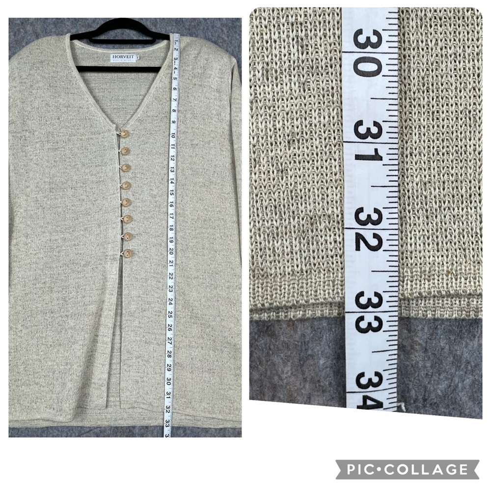 Horveit Beige Cotton Linen Knit 3/4 Button Up Coastal Grandma Tunic Sweater 3XL - Picture 13 of 15